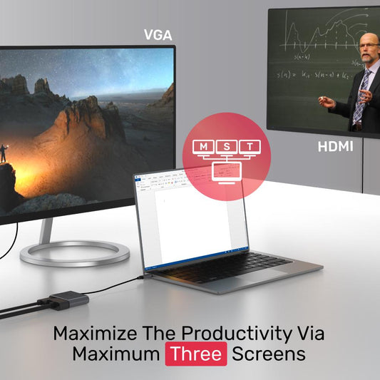 UNITEK 4K 60Hz USB-C to HDMI 2.0 and VGA Adapter with MST Dual Monitor