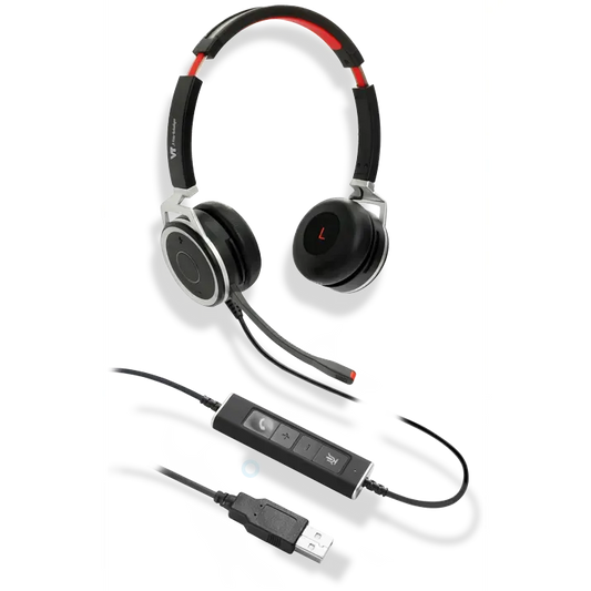 VT X220Duo Stereo Headset with Noise-Canceling Mic and USB Controls for PC and Softphone Communication