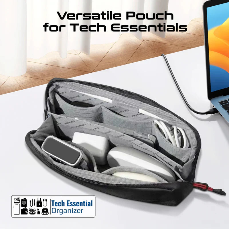Promate Vali Lightweight Tech Essential Organizer Pouch | 1.79L | Cordura + Skin-Film Material | Compact Travel Storage
