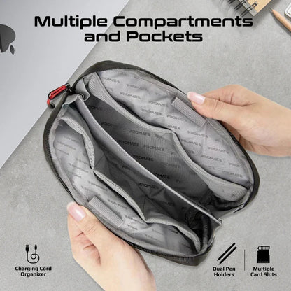 Promate Vali Lightweight Tech Essential Organizer Pouch | 1.79L | Cordura + Skin-Film Material | Compact Travel Storage
