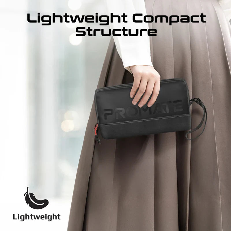 Promate Vali Lightweight Tech Essential Organizer Pouch | 1.79L | Cordura + Skin-Film Material | Compact Travel Storage