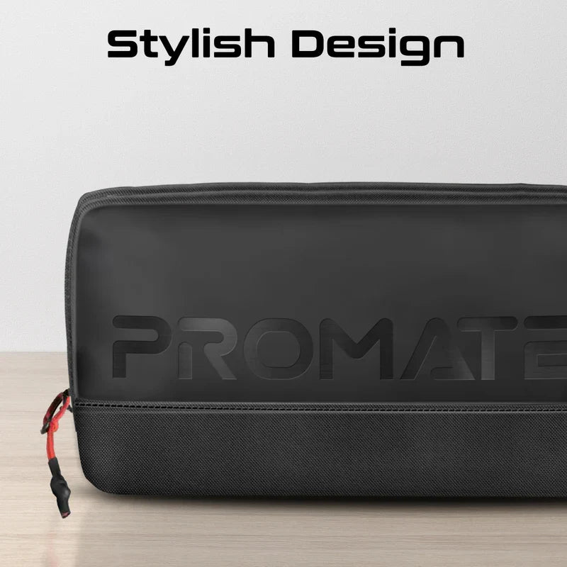 Promate Vali Lightweight Tech Essential Organizer Pouch | 1.79L | Cordura + Skin-Film Material | Compact Travel Storage