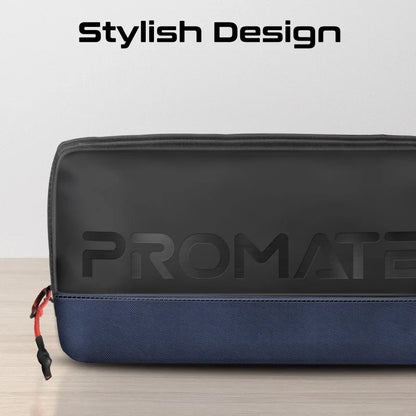 Promate Vali Lightweight Tech Essential Organizer Pouch | 1.79L | Cordura + Skin-Film Material | Compact Travel Storage