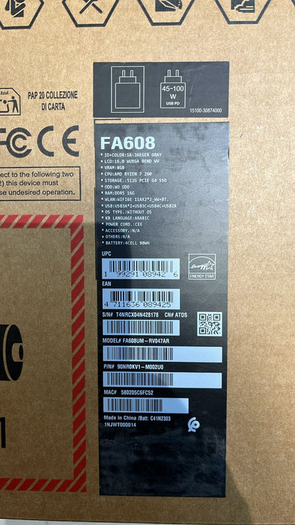 ASUS TUF Gaming A16 FA608UM-RV047AR | AMD Ryzen 7-260 | RAM 16GB | SSD 512GB | NVIDIA Geforce RTX 5060 8GB | 16.0 inch WUXGA 165Hz | Jaeger Gray