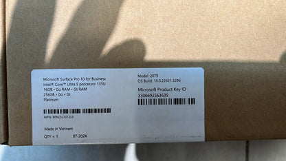 Microsoft Surface Pro 10 ZDT-00007 | Intel Ultra 5-135U | RAM 16GB | SSD 256GB | Intel Graphics | 13.3 Inch (2880 x 1920) | Platinum
