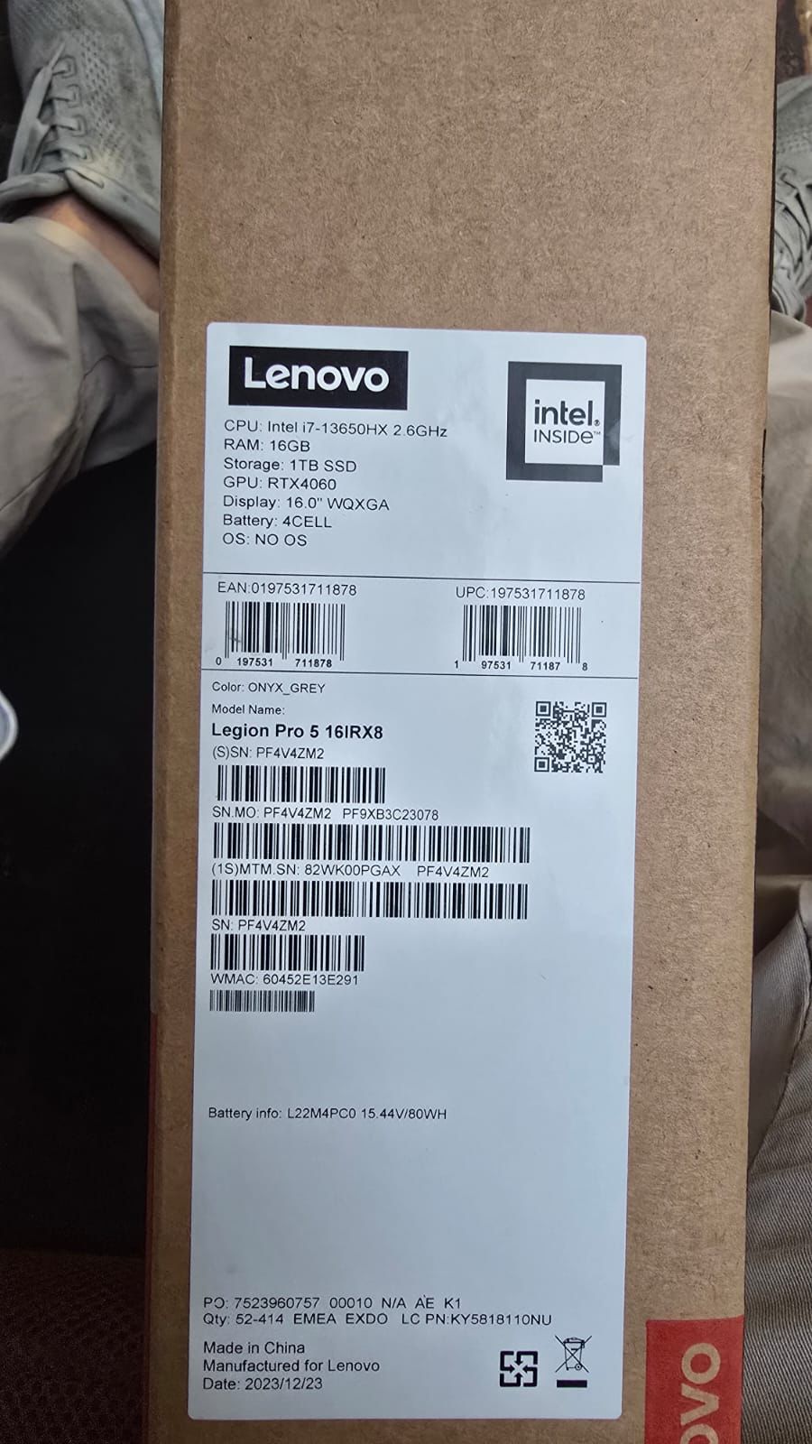 Lenovo Legion PRO 5 16IRX8 | (PGAX) | Intel Core i7-13650HX | RAM 16GB | 1TB SSD | RTX 4060 8GB | 16.0 2K WQXGA IPS 240Hz | Onyx Gray