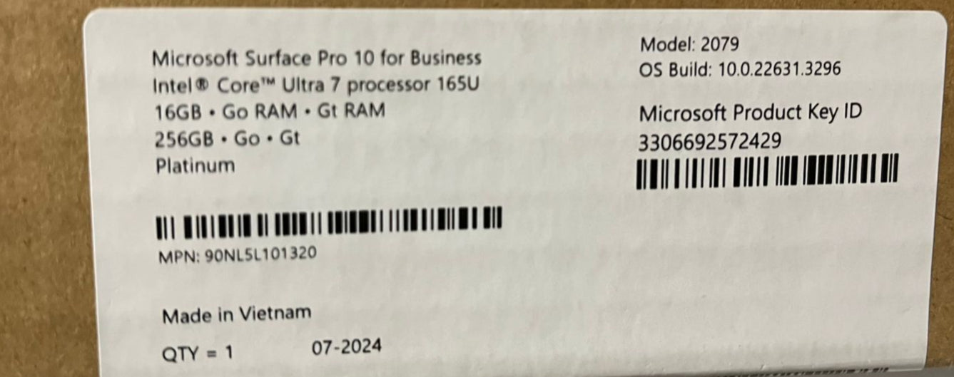 Microsoft Surface Pro 10 | ZDV-00007 | Intel Core Ultra 7-165U | RAM 16GB | SSD 256 | Intel Graphics | 13.0 Inch 120Hz | Platinum