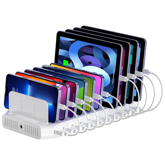 UNITEK 10-Port USB Charging Station | 60W Smart Charging Hub | 2.4A Fast Charge | Desktop Organizer for Multiple Devices