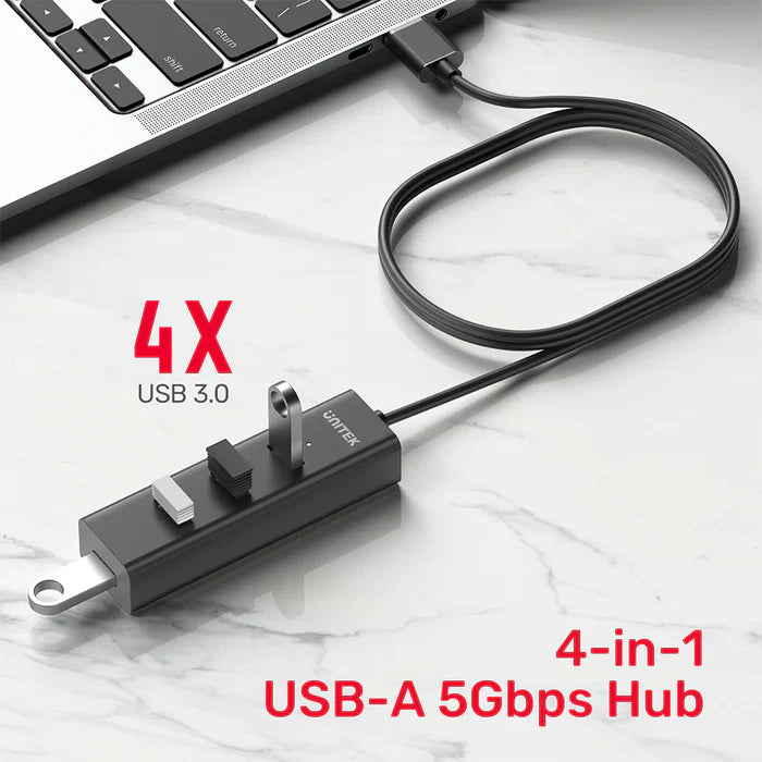 UNITEK 4-Ports Powered USB 3.0 Hub | High-Speed USB Expansion with External Power Adapter | Plug-and-Play | LED Power Indicator