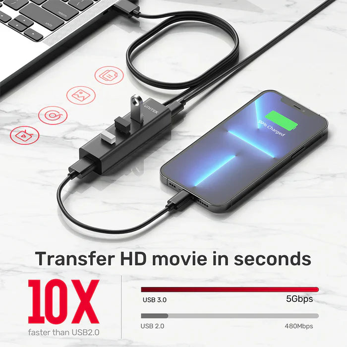 UNITEK 4-Ports Powered USB 3.0 Hub | High-Speed USB Expansion with External Power Adapter | Plug-and-Play | LED Power Indicator