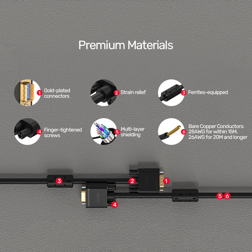 UNITEK VGA 15 Pin (3C+6) Monitor Cable