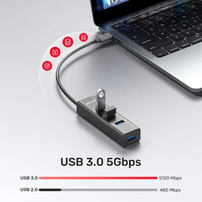 UNITEK USB-C 4-Port Hub | 5Gbps High-Speed USB Expansion Adapter with 4 USB-A Ports | Plug & Play for Laptop | PC | MacBook