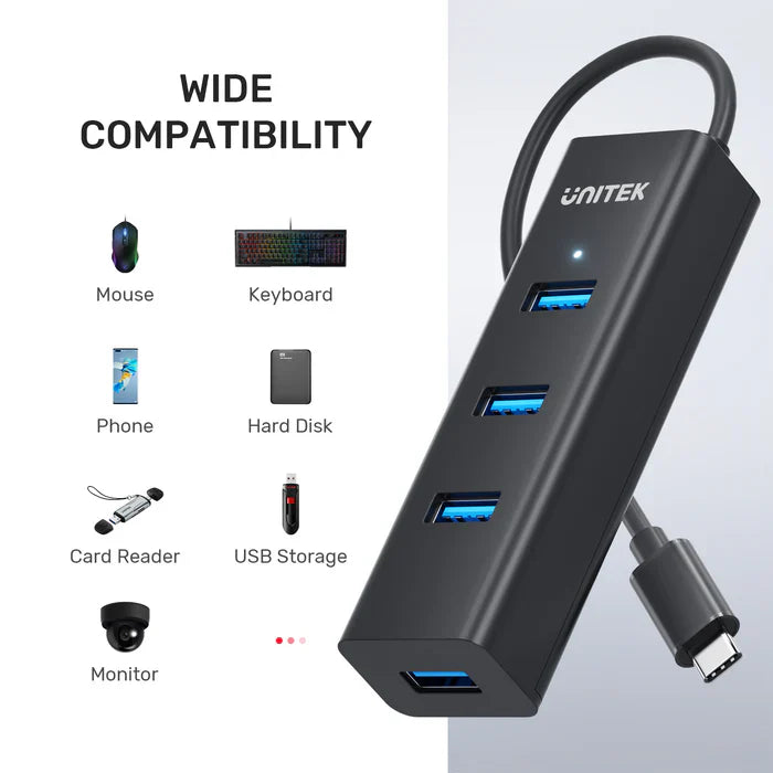 UNITEK USB-C 4-Port Hub | 5Gbps High-Speed USB Expansion Adapter with 4 USB-A Ports | Plug & Play for Laptop | PC | MacBook