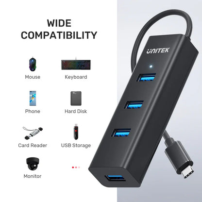 UNITEK USB-C 4-Port Hub | 5Gbps High-Speed USB Expansion Adapter with 4 USB-A Ports | Plug & Play for Laptop | PC | MacBook
