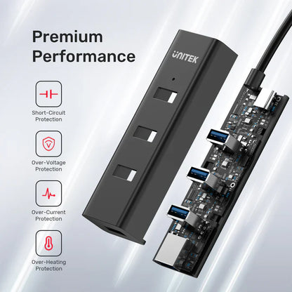 UNITEK USB-C 4-Port Hub | 5Gbps High-Speed USB Expansion Adapter with 4 USB-A Ports | Plug & Play for Laptop | PC | MacBook