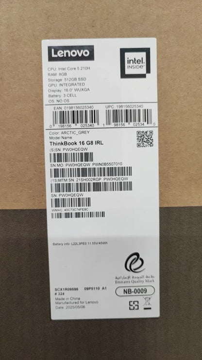 Lenovo ThinkBook 16 G8 IRL | (2RGP) | Intel Core 5-210H | RAM 8GB | SSD 512GB | Intel Graphics | 16.0 WUXGA IPS | Arctic Grey