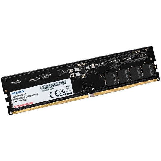ADATA DDR5-5600 U-DIMM Memory Module | 16GB (1x 16GB) | 5600 MT/s | 1.1 V | On-Die ECC | 288-Pin Unbuffered DIMM