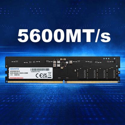ADATA DDR5-5600 U-DIMM Memory Module | 16GB (1x 16GB) | 5600 MT/s | 1.1 V | On-Die ECC | 288-Pin Unbuffered DIMM