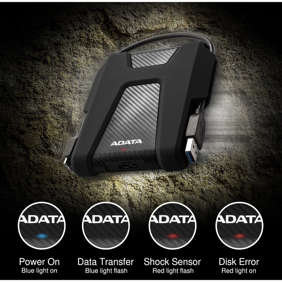 ADATA HD680 External Hard Drive USB 3.2 Military-Grade Shockproof Protective Rubberized Rugged Design | 1TB