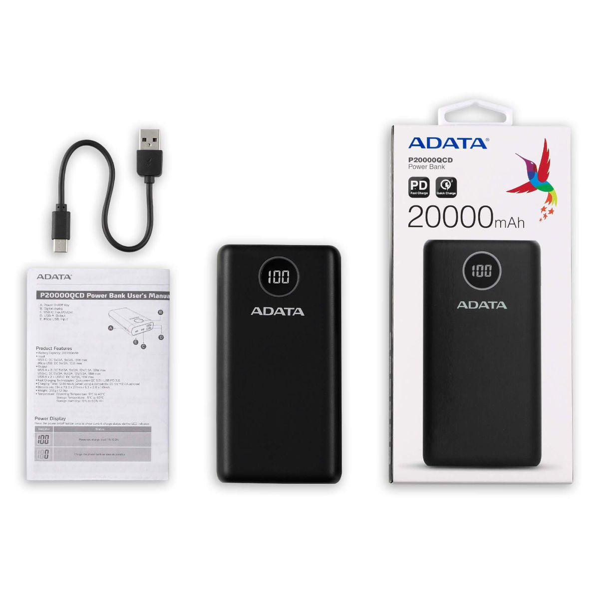 ADATA P20000QCD Qualcomm QC 3.0 & USB PD 3.0 Power Bank | 20000mAh