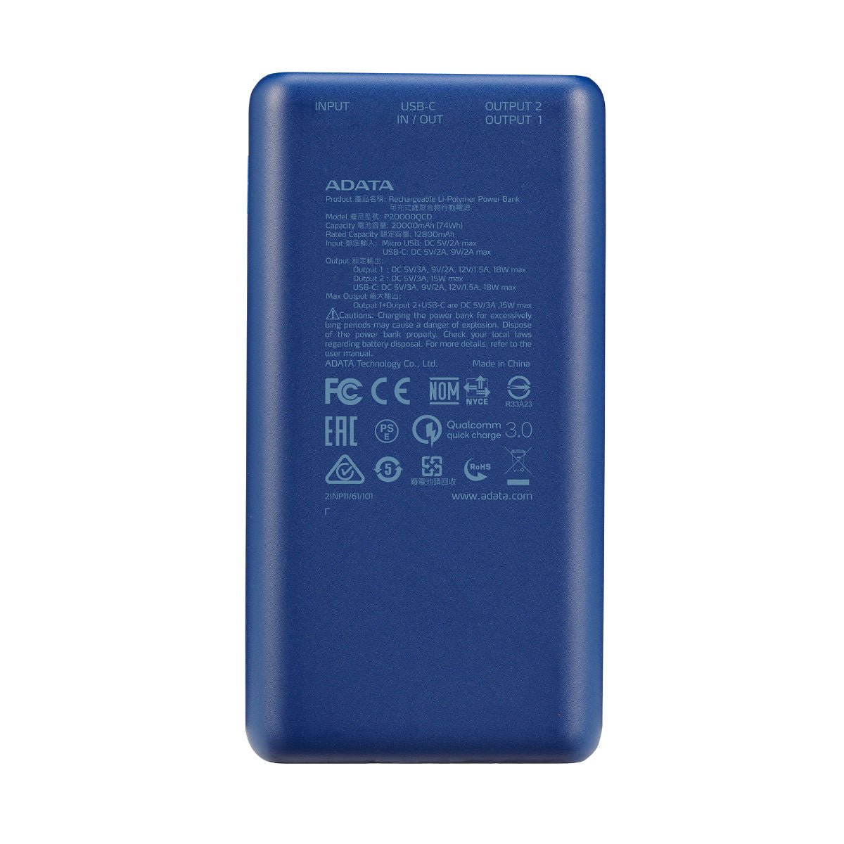 ADATA P20000QCD Qualcomm QC 3.0 & USB PD 3.0 Power Bank | 20000mAh