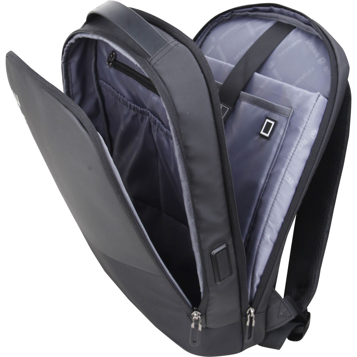 BESTLIFE BB-3677BK 15.6" Laptop Backpack | Water-Resistant Commuter Bag with USB Charging Port | Padded Laptop Compartment | Anti-Theft Pocket & Luggage Strap | Black