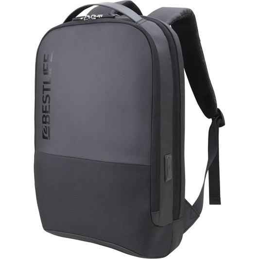 BESTLIFE BB-3677BK 15.6" Laptop Backpack | Water-Resistant Commuter Bag with USB Charging Port | Padded Laptop Compartment | Anti-Theft Pocket & Luggage Strap | Black