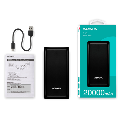 ADATA C20 Power Bank 20000 mAh Robust Power for 3-Device Charging