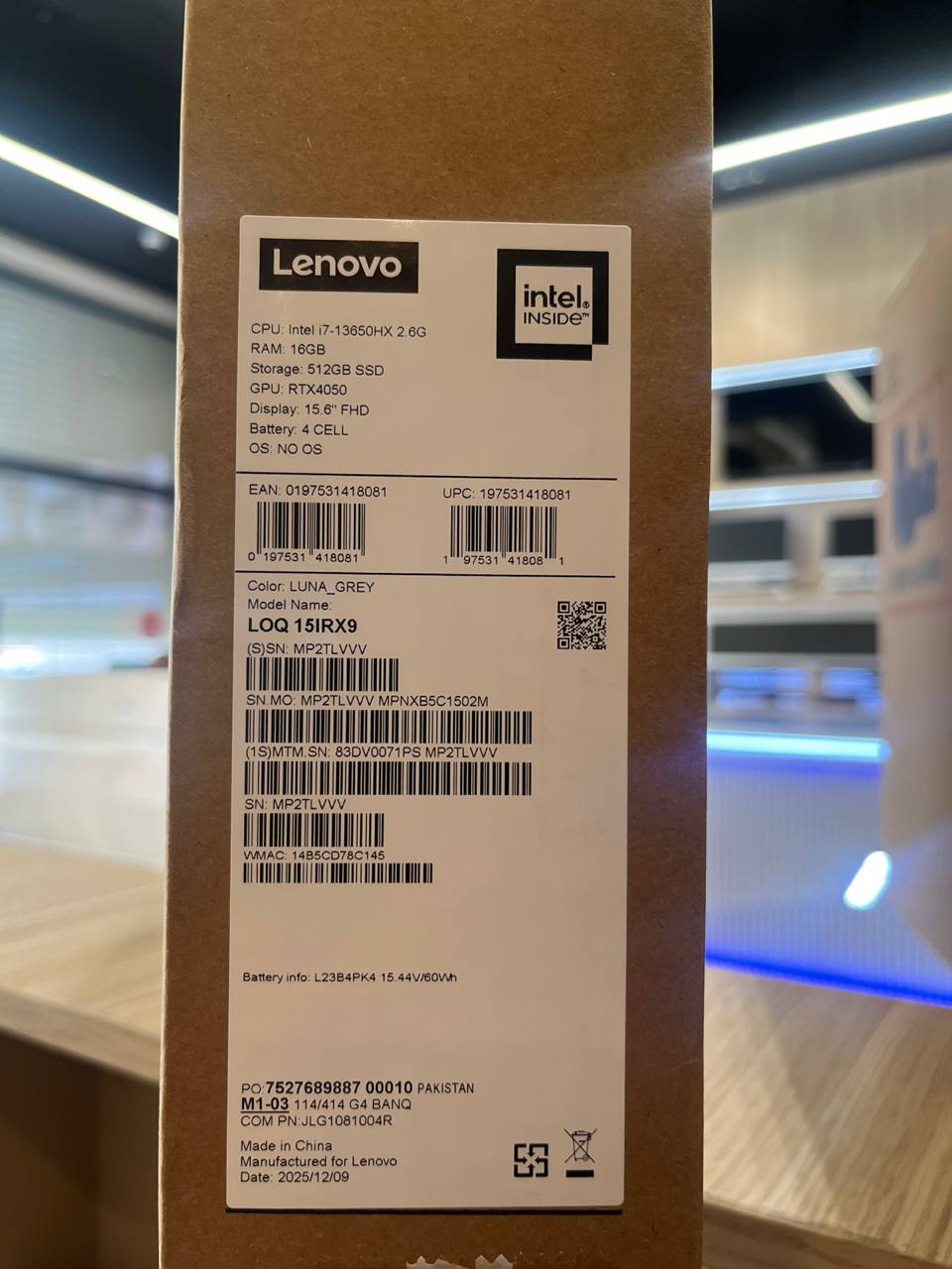 Lenovo LOQ 15IRX9 | (71PS) Intel Core i7-13650HX | RAM 16GB | SSD 512GB | RTX 4050 6GB | 15.6 Inch Inch FHD IPS 144Hz | Luna Grey