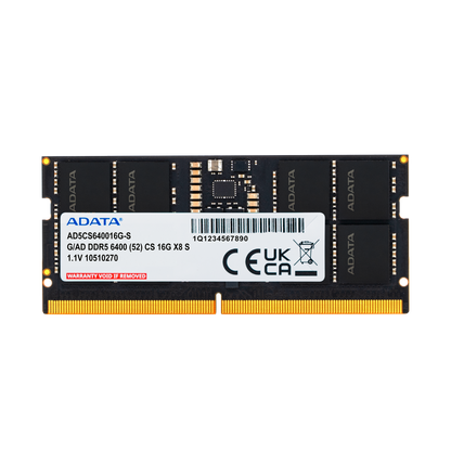 ADATA DDR5 SO-DIMM Memory Module | 6400 MT/s | 1.1 V | Built-In PMIC & On-Die ECC | 16GB Laptop RAM