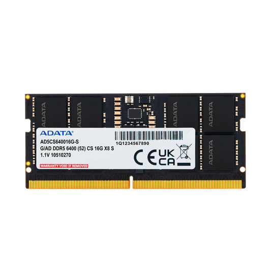 ADATA DDR5 SO-DIMM Memory Module | 6400 MT/s | 1.1 V | Built-In PMIC & On-Die ECC | 16GB Laptop RAM
