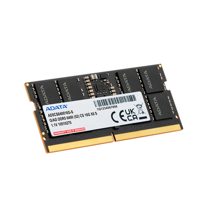 ADATA DDR5 SO-DIMM Memory Module | 6400 MT/s | 1.1 V | Built-In PMIC & On-Die ECC | 16GB Laptop RAM