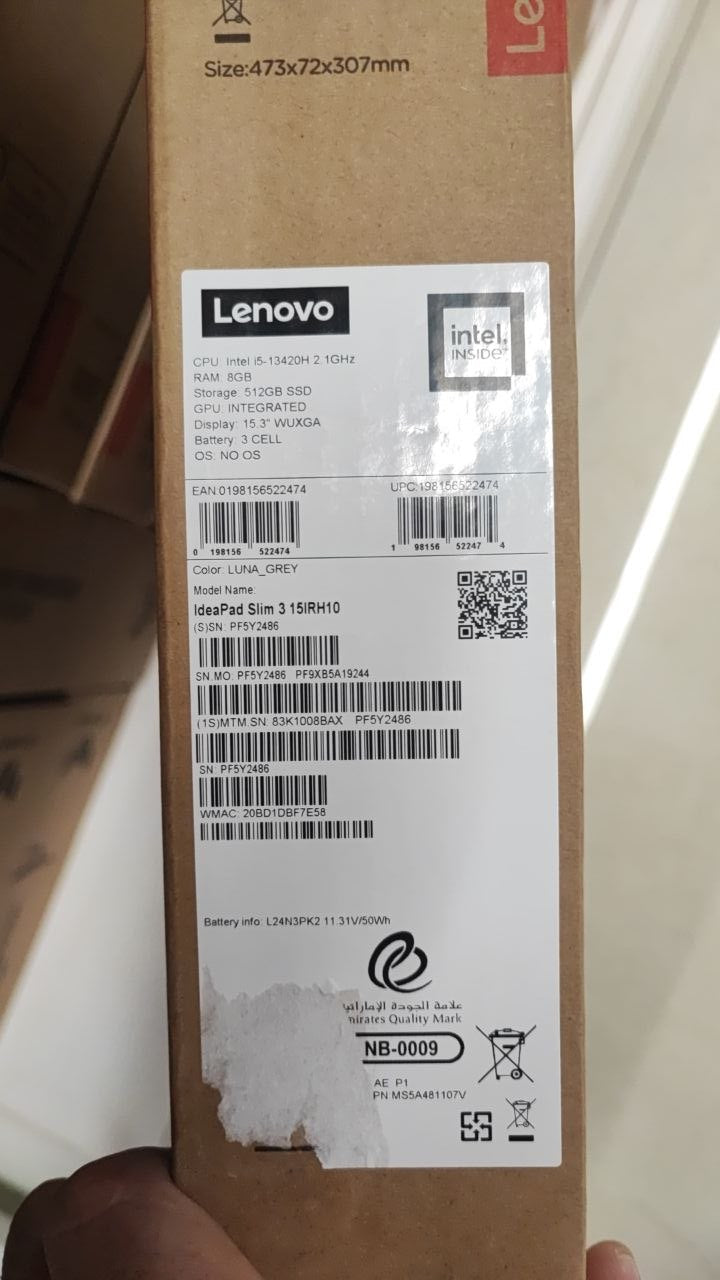 Lenovo IdeaPad Slim 3 15IRH10 | (8BAX) Intel Core i5-13420H | RAM 8GB | SSD 512GB | Intel UHD Graphics | 15.3 WUXGA IPS | Luna Grey