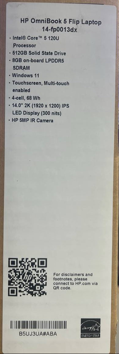 HP OmniBook 5 Flip 14-FP0013DX | Intel CORE 5-120U | RAM 8GB | SSD 512GB | Intel Graphics | 14.0 Inch WUXGA FHD+ IPS Touch | Glacier Silver
