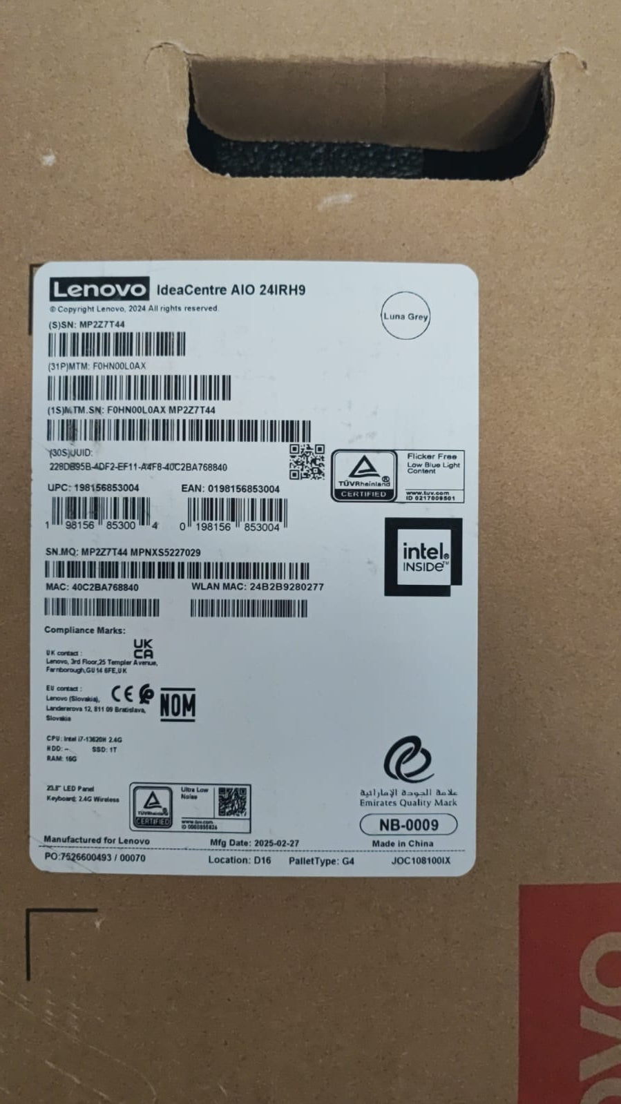 All in One Lenovo IdeaCentre 24IRH9 | (110476) | Intel Core i7-13620H | RAM 16GB | SSD 1TB | Intel UHD Graphics | 24 FHD IPS | Black