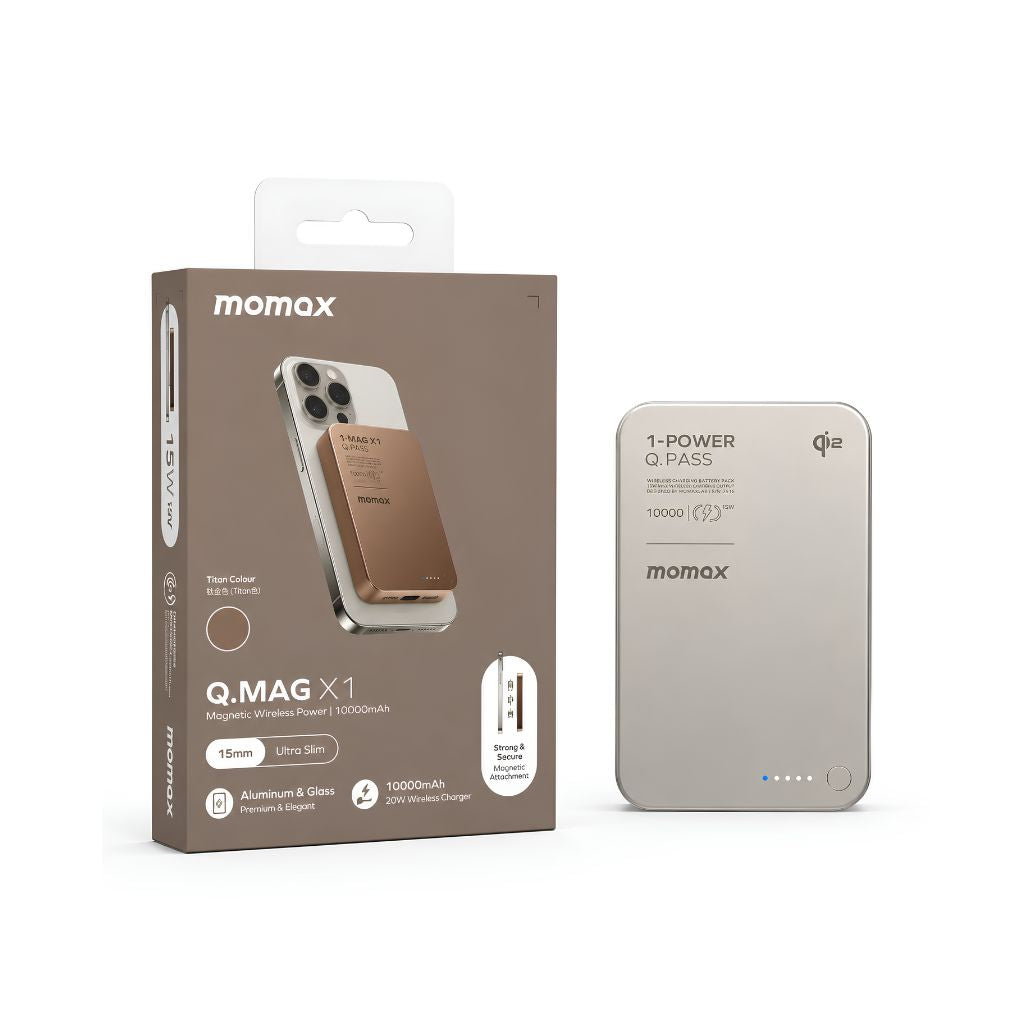 Momax 1-Power Q.Pass 10000mAh Qi2 Magnetic Wireless Power Bank | Desert Titanium