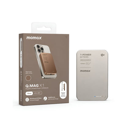 Momax 1-Power Q.Pass 10000mAh Qi2 Magnetic Wireless Power Bank | Desert Titanium