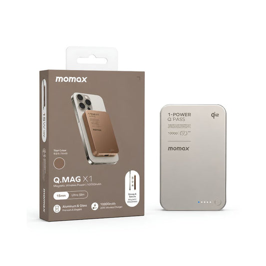 Momax 1-Power Q.Pass 10000mAh Qi2 Magnetic Wireless Power Bank | Desert Titanium