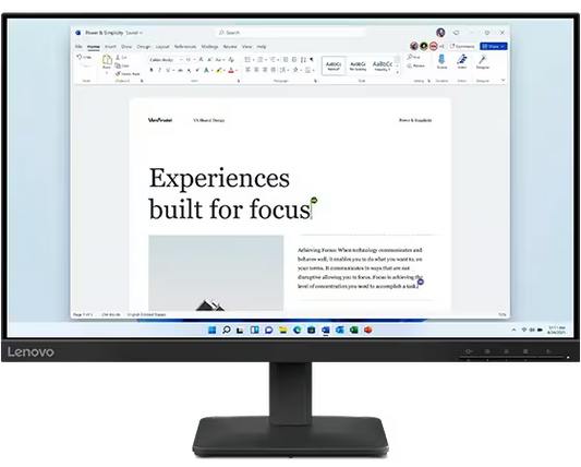 Lenovo L24-4e 23.8″ FHD 100Hz IPS Monitor — Full HD (1920×1080), 99% sRGB, 1300:1 Contrast, HDMI & VGA, Ultra-Slim Borderless Design