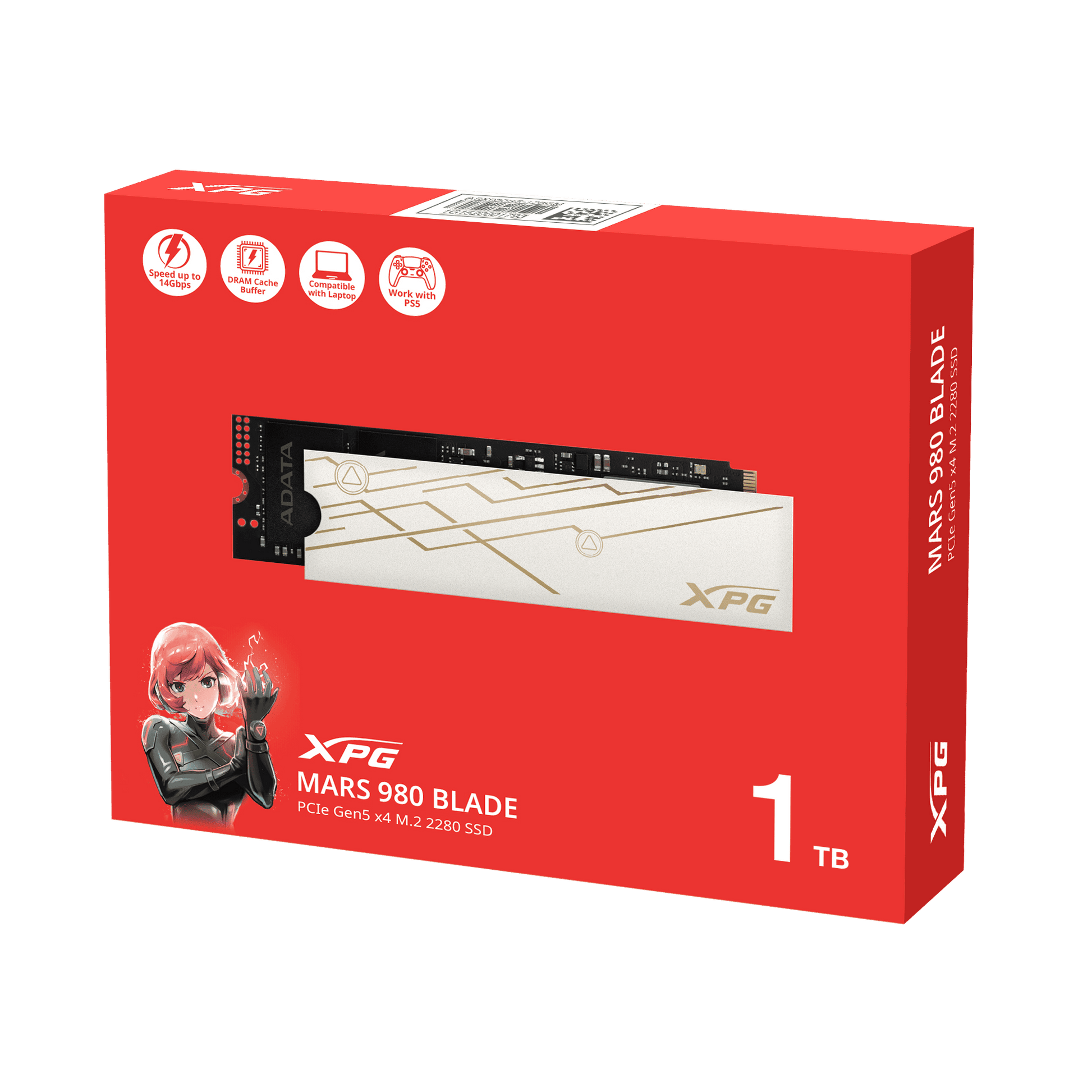 XPG MARS 980 BLADE 1TB Gen5 x4 NVMe SSD – Up to 14,000/13,000MB/s, DRAM Cache, 232-Layer 3D NAND, M.2 2280, NVMe 2.0
