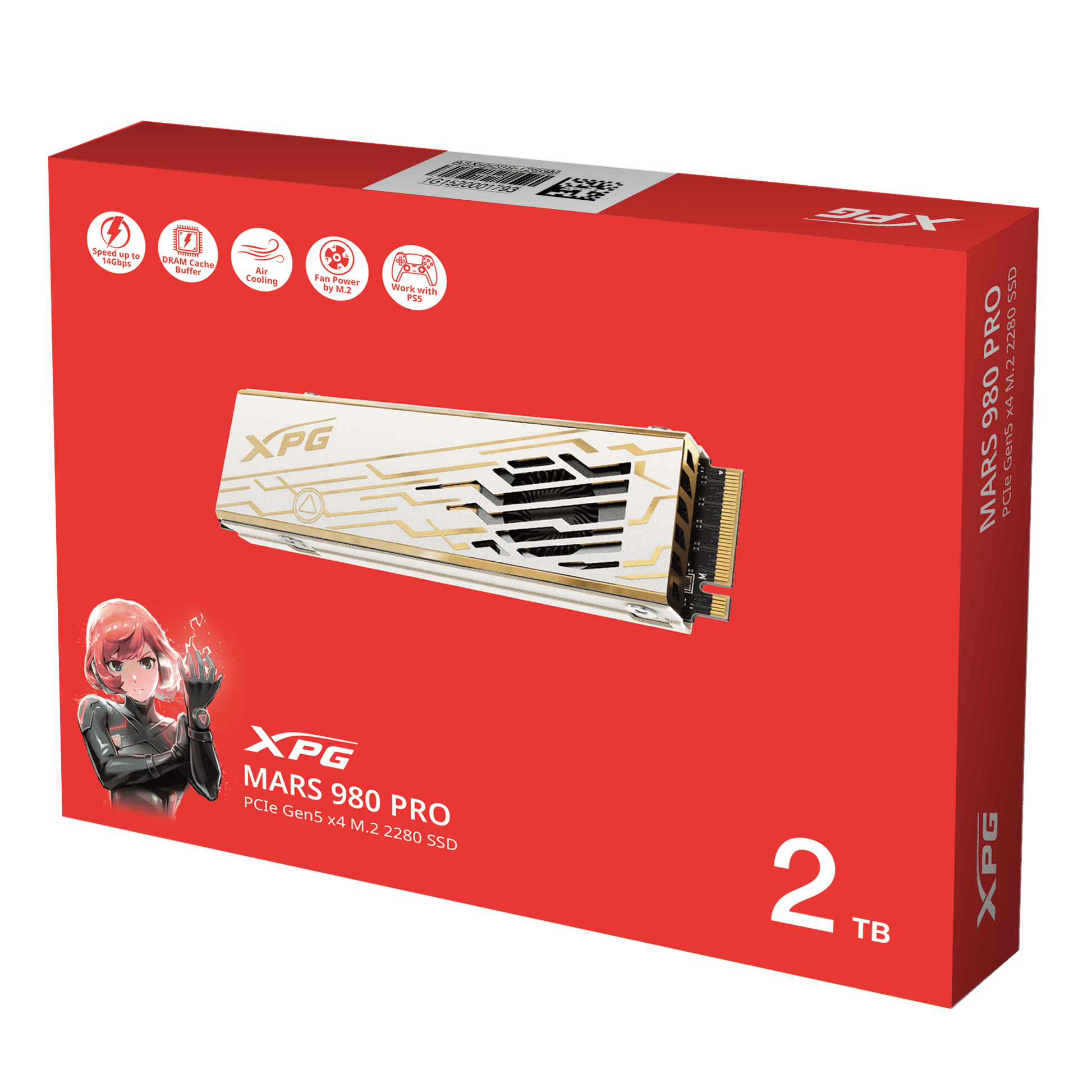 XPG MARS 980 PRO 2TB PCIe 5.0 x4 M.2 2280 SSD – NVMe 2.0, 14,000/13,000 MB/s, Active Fan Cooling, Up to 2 M IOPS