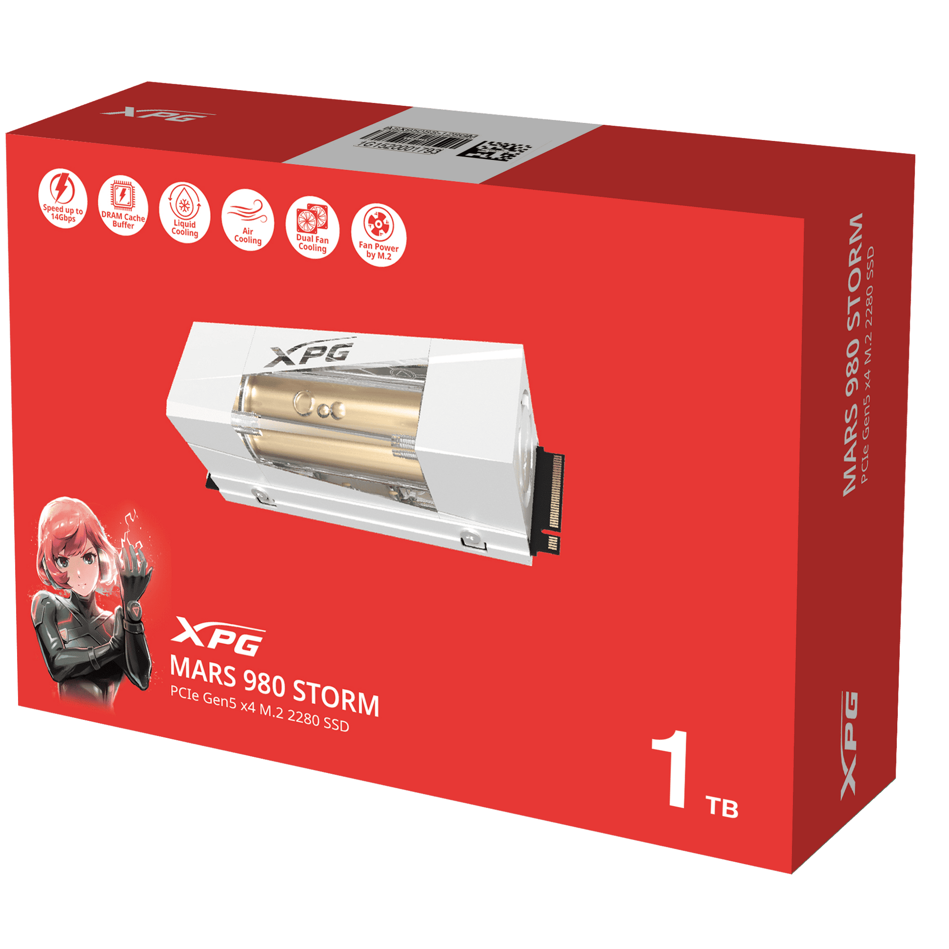 XPG MARS 980 STORM 1TB Gen5 PCIe M.2 SSD – Up to 14,000MB/s Read, Hybrid Liquid-Fan Cooling, DRAM Cache, 232-Layer 3D NAND