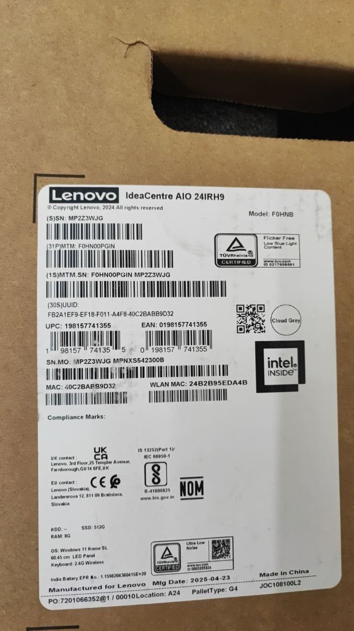 All in One Lenovo IdeaCentre 24IRH9 | (PGIN) Intel Core i3-1315U | RAM 8GB | SSD 512GB | Intel UHD Graphics | 24 FHD IPS | White