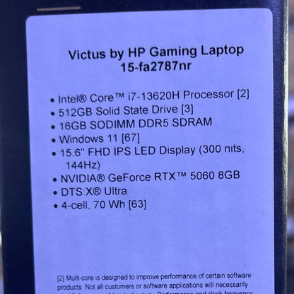 HP Victus 15-FA2787NR | Intel Core i7-13620H | RAM 16GB | 512GB SSD | NVIDIA Geforce 5060 8GB | 15.6 FHD IPS 144Hz | Black