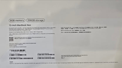 Apple MacBook Neo MHFF4ZPA/A | A3404 | Apple A18 Pro (6 Cores) | GPU (5 Cores) | RAM 8GB | SSD 256GB | 13.0 Inch (2408 x 1506) | Indigo