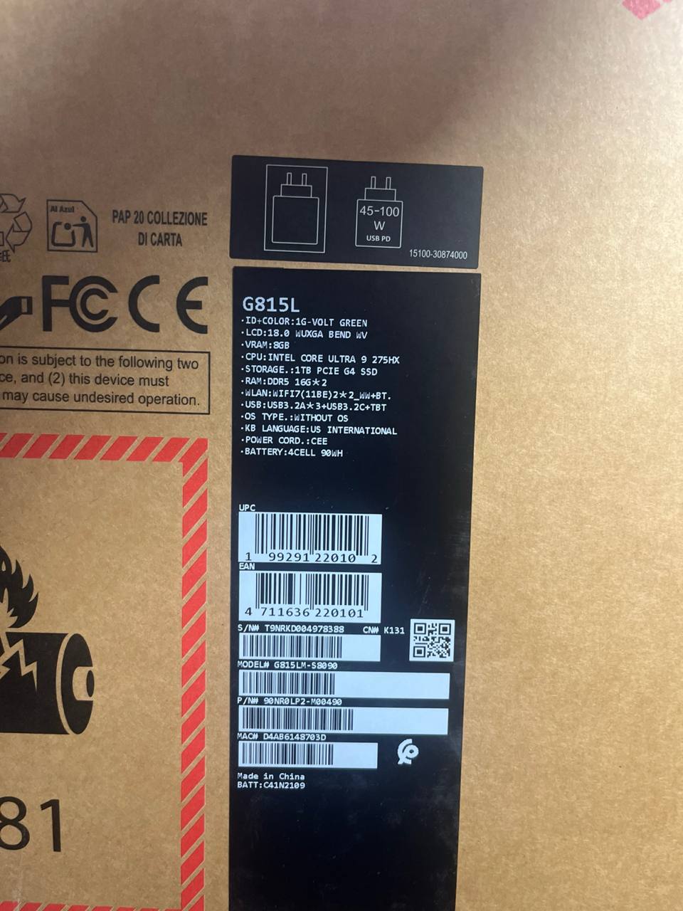 ASUS ROG Strix G18 G815LM-S8090 | Intel Core Ultra 9-275HX | RAM 32GB | 1TB SSD | NVIDIA RTX 5060 8GB | 18.0 FHD+ WUXGA 144Hz | Volt Green