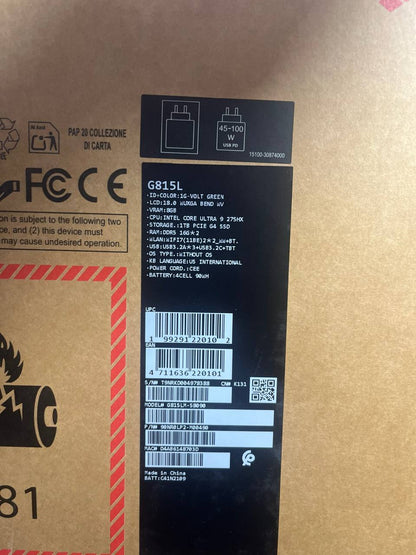 ASUS ROG Strix G18 G815LM-S8090 | Intel Core Ultra 9-275HX | RAM 32GB | 1TB SSD | NVIDIA RTX 5060 8GB | 18.0 FHD+ WUXGA 144Hz | Volt Green