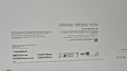 Apple Macbook Air MDHH4AB/A | A3449 | M5 Chip (10 Core) | GPU (8 Core) | RAM 16GB | SSD 512GB | 13.0 (2560 x 1664) | Sky Blue