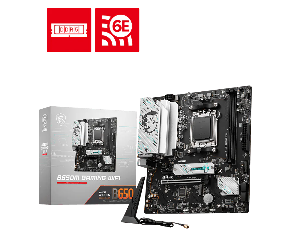 MSI B650M GAMING WIFI DDR5 Micro-ATX Motherboard | AMD B650 Chipset | AM5 Socket | Ryzen 7000/8000/9000 Support | DDR5 7800+ (OC) | PCIe 4.0 | Dual M.2 Gen4 | Wi-Fi 6E & Bluetooth 5.3 | 2.5Gb LAN | HDMI 2.1 & DisplayPort 1.4