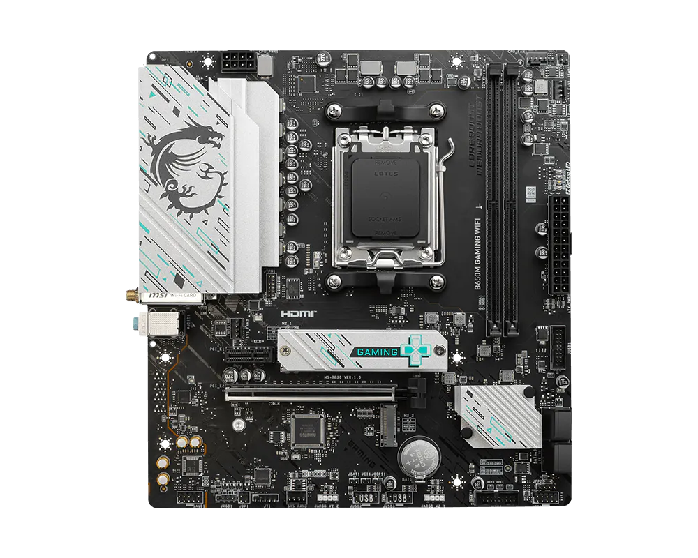 MSI B650M GAMING WIFI DDR5 Micro-ATX Motherboard | AMD B650 Chipset | AM5 Socket | Ryzen 7000/8000/9000 Support | DDR5 7800+ (OC) | PCIe 4.0 | Dual M.2 Gen4 | Wi-Fi 6E & Bluetooth 5.3 | 2.5Gb LAN | HDMI 2.1 & DisplayPort 1.4